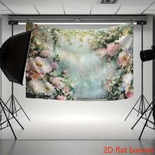 2D平面横幅牡丹蒲公英花卉婚礼背景布 - 粉色、白色、蓝绿色花朵 - 1個 - 查看 6