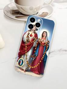 Funda de teléfono con diseño religioso de Jesús y la Virgen María, estampado con imagen clásica de ambos personajes sosteniendo un rosario, corazones sagrados y cruz cristiana, estilo devocional y espiritual ideal para fechas religiosas y uso diario, funda transparente, resistente a golpes, alta transparencia, compatible con iPhone17/16/15/14/13/12/11/Plus/Pro/ProMax, compatible con Galaxy A34/A35/A54/A55, Galaxy S20/S21/S22/S23/S24/S25 Ultra/Plus, compatible con Moto/Galaxy/Redmi/Honor/OPPO - transparente - Ver 7