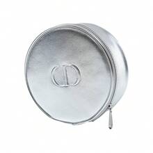 Túi đựng mỹ phẩm Dior, Túi tròn khóa kéo màu bạc tối giản - Bạc - Xem 1