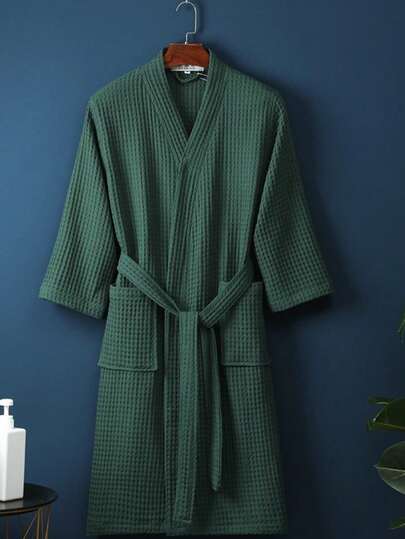 Bata de baño con textura de gofre, bata de kimono unisex para adultos, bata de baño de otoño e invierno, bata de baño para estadía en casa y hotel SPA, absorbente y de secado rápido, corte holgado, multicolor, para artículos de baño, artículos del hogar, accesorios de viaje, artículos esenciales de viaje, suministros escolares, regreso a la escuela