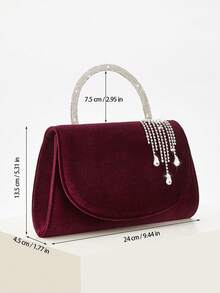 REMANLAND Un lujoso bolso de mujer con colgante de strass, elegante bolso de fiesta de felpa, bolso de bola, bolso de hombro con cadena de metal, bolso cruzado, bolso de cena de mujer, billetera perfecta, adecuado para fiestas de mujeres, bodas, cenas, bolso de noche para fiestas, mujeres, adecuado para mujeres, excelente para fiestas, bodas, bailes de graduación, cenas/banquetes, mejor regalo para mujeres - Burdeos - Ver 4