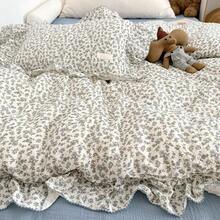 Muslin Duvet Cover With Ruffled Edges, 1 Piece Cotton Comforter Cover 47X59'', Pattern 2-Layer Gauze Bedding, No Quilt Or Pillowcases, Bedroom Essential - 時尚藍色花卉 - 查看 3