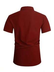 Stylish Men's Short-Sleeved Shirt With Lapel And Buttons For Summer. - Burgundy - View 3