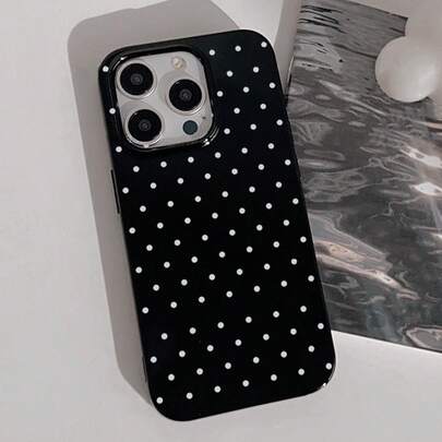 Funda de teléfono de alta calidad con diseño de lunares en forma de dibujos animados simples y lindos, a prueba de caídas y arañazos, adecuada para iPhone 16, 16 Pro, 16 Pro Max, 15, 15 Pro, 15 Pro Max, 14, 14 Pro, 14 Pro Max, 13, 13 Pro, 13 Pro Max, 12, 12 Pro, 12 Pro Max, 11 - Material de funda de gelatina - Negro - Lunares 024 - Funda para iPhone 17 Pro