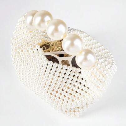 Women Pearl Beaded Clutch Handle Bag Evening HandBag For Wedding Party
