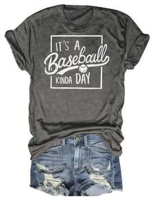 It's A Baseball Kinda Day  Typography DesignWomens Tshirt Black Grey White Light Apricot Dark Red - 灰色 - 查看 1