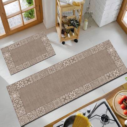 1 pieza Alfombra de cocina de silicona color lino, antifatiga para todo el año, suave y cómoda, antideslizante y antiimpactos, absorbente y de secado rápido, fácil de limpiar, resistente al desgaste, adecuada para cocina, comedor, entrada, lavandería, pasillo, baño, estudio, etc.