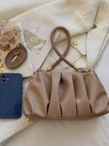Vintage Bag, Winter Bag, Fashion Pleated Pu Leather Shoulder Bag, Women's Handbag, Crossbody Bag, Suitable For Girls, Students, White-Collar Workers, Commuting, Daily Collocation, Leisure, Shopping, Travel, Gifts. - Màu Khaki - Xem 3