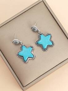 1 Pair Retro Cowgirl Style Turquoise Star Pendant Earrings For Women - Multicolor - View 1