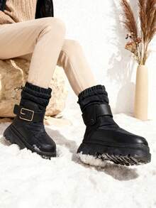 Women's Black Snow Boots With Thick Sole And Gold Decoration, Comfortable And Warm, Ideal For Daily Work, Vacations, Outings, Parties And Outdoor Activities - Black - View 3