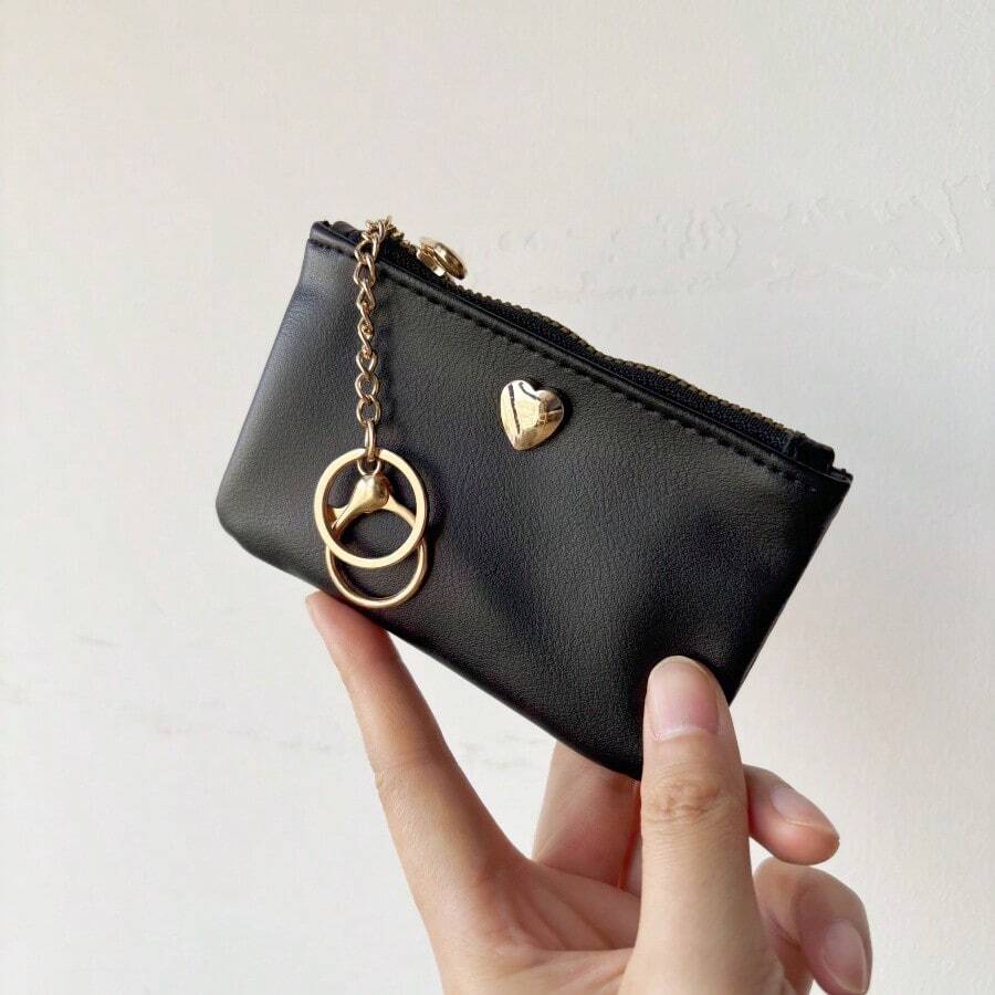 Damen Reißverschluss Münzbörse mit Schlüsselanhänger, goldfarbenes Herz Nieten Muster Münzbörse, Schlüsseletui für Damen, Geldbörse, Mini-Geldbörse, Portemonnaie, kleine Geldbörse, süße Geldbörse, Geldbörse mit Schlüsselanhänger, Kartenetui, Vintage Geschenke für Frauen, lustige Geschenke, Lehrergeschenke