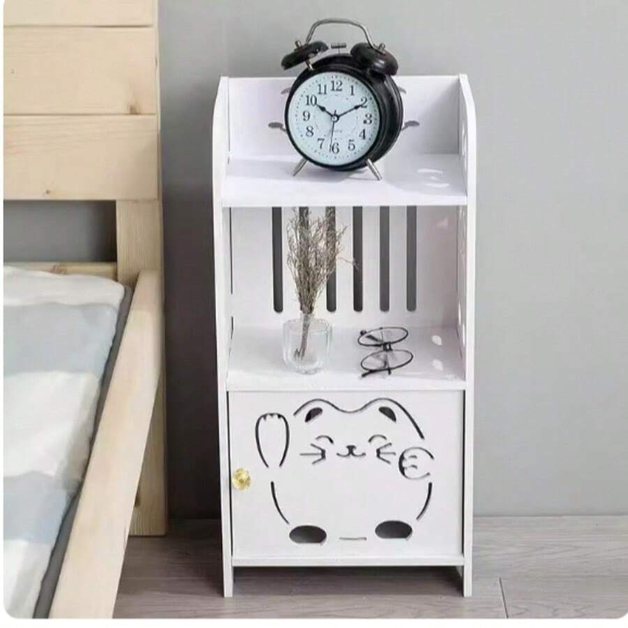 Movable Bookshelf Side Table, Sofa Coffee Table, Simple Storage Rack With Door For Living Room, Bedroom Nightstand - Beige - View 1