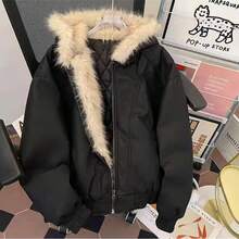 Winter, American Style, PU Leather, Lamb Fur, Thickened, Warm, Casual, Stylish, Hooded, Double Press Lines, Leather And Fur In One Piece, Jacket, Padded, Quilted, Men's Coat - 棕色 - 查看 4