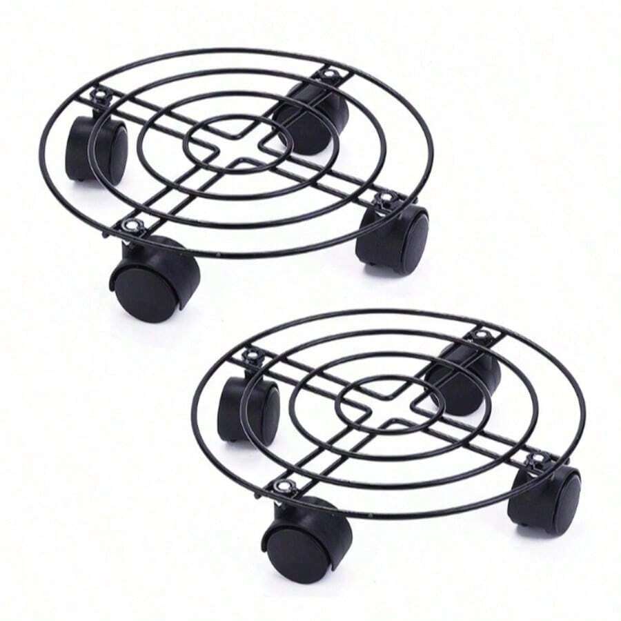 Paquete de 2 Soporte para Plantas con Ruedas, 9.8 Pulgadas Soporte Rodante para Macetas, Resistente Soporte de Metal, Base de Rodillo para Macetas Interiores y Exteriores (Sin Función de Freno) - Negro - Ver 1