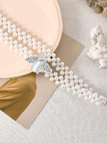 1 Stück Elastischer Perlen-Strass-Kristall Taillengürtel für Damen, modischer und vielseitiger Gürtel für Herzausschnitt-Kleider, elastisches Band für Hochzeiten, Braut-Glitzer, Brautjungfern-Outfits, Mädchen-Accessoires Sommer, Schule Herbst, Herbst, Halloween