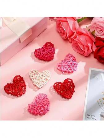 4 piezas/8 piezas - Bola de ratán con forma de corazón para rellenar jarrones, tejido de ratán hecho a mano para decoración, ideal como regalo del Día de la Madre, adecuado para decoración de fiestas (Blanco, Rojo, Rosa, Rojo Rosa)