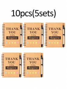 10sets Spiral Inspired Notebook With Pen - Christmas Employee Appreciation Gift, Employee Recognition Award, Teacher Appreciation Notebook With Sticky Notes And Motivational Pen, Wholesale Employee Thank You Gifts, Suitable For Christmas Gifts To Employees, Colleagues, Students, Teachers, Parents - Brown - View 10