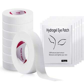 8卷睫毛胶带，粘性布质睫毛胶带，透气微孔布质胶带，适用于睫毛嫁接用品（8卷白色+5个眼贴）