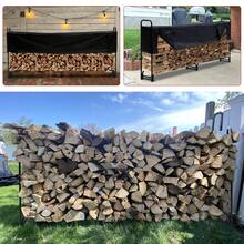 Estante para leña de 2,5 m con funda, almacenamiento resistente para leña con funda impermeable Oxford 600D para chimenea, patio, estante para almacenamiento de leña en interiores/exteriores para 1/4 de cordón de leña. - Negro - Ver 8