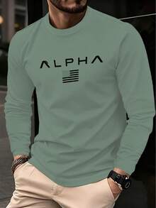 Tricou casual bărbătesc cu grafică a steagului SUA Alpha, croială regulată, mânecă lungă, lavabil la mașină - Multicolor - Vizualizare 1