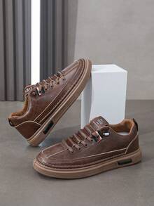 Men's Brown Leather Casual Sneakers - Retro-Style Footwear For Daily & Street Wear - Brown - View 2