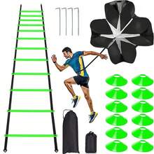 Pro Speed & Agility Training Set Includes 12 Rung 20ft Adjustable Agility Ladder With Carrying Bag, 12 Disc Cones, 4 Steel Stakes, 1 Resistance Parachute, Use Equipment To Improve Footwork Any Sport - Multicolor - View 13