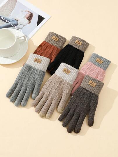 1 双女士户外骑行手套，保暖防风触屏手套，纯色，保暖内衬，加厚款