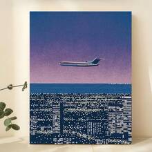1 Pieza Póster de Lienzo de Atardecer en el Centro de la Ciudad de Higashiguchi Tatsuo - Decoración de Pared de Arte Japonés Moderno de Mediados de Siglo, Púrpura y Tono, Impresión de Paisaje Urbano Minimalista, Adecuado para Sala de Estar, Oficina, Cafetería - Regalo de Pintura en Lienzo Sin Marco, Adecuado para Hogar, Dormitorio, Navidad - transparente - Ver 8