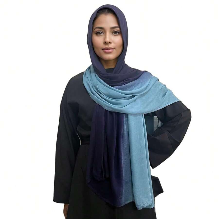 Gradient Dual Color Scarf,Elegant Ombre Headwraps Hijab, Modal Cotton Feel Lightweight Sunscreen Shawls For Women,1#Navyblue - 1#藏青色 - 查看 1