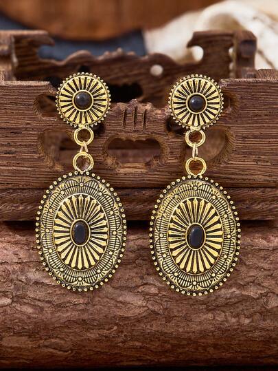 MONLOTTI Nuevos pendientes de mujer de estilo vaquero vintage con tótem tallado geométrico en color dorado antiguo, joyería bohemia de alta calidad con turquesa, joyería de verano para mujer, adecuada para reuniones diarias, vacaciones y fiestas, se adapta a todas las ocasiones de vestir