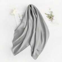 Lastclream Chiffon Square Neck Scarves For Women Handkerchief Retro Satin Ribbon Scarf For Hair Wrapping 23.6inch 26inch,23.6inchRibbon-Grey - 23.6吋絲帶-灰色 - 查看 5