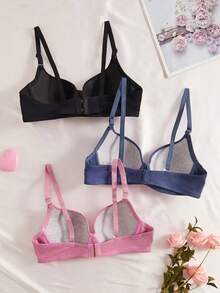 3pcs Women's Comfortable Sleep Soft Cup Cotton Bras With Wire - Multicolor - View 2