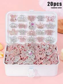 20pcs Random Pink & White Cute Rhinestone Hollow Non-Woven Fabric Hair Clips, Elegant Sparkling Side Bangs Clips, Suitable For Girls Daily, Party, Outing, Including Crown, Rabbit, Heart, Butterfly, Bow Designs, Dreamy Pink & White Color Scheme, Create Fairy Tale Style For Girls - Multicolor - View 11