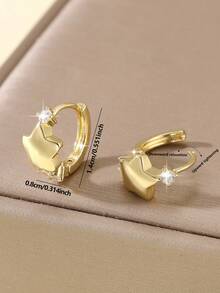 1 Pair Elegant Geometric Smooth Pentagram Round Hoop Earrings, Micro-Inlaid , Sweet Gift For Women, Birthday, Date - Round - View 2