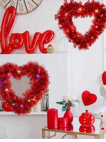 1pc Red Metal Wire Heart Wreath, Heart Door Hanging, Valentine's Day Wall Decor, Valentine's Day Sign, DIY Valentine's Day Wreath Decoration, Festive Atmosphere - Multicolor - View 4