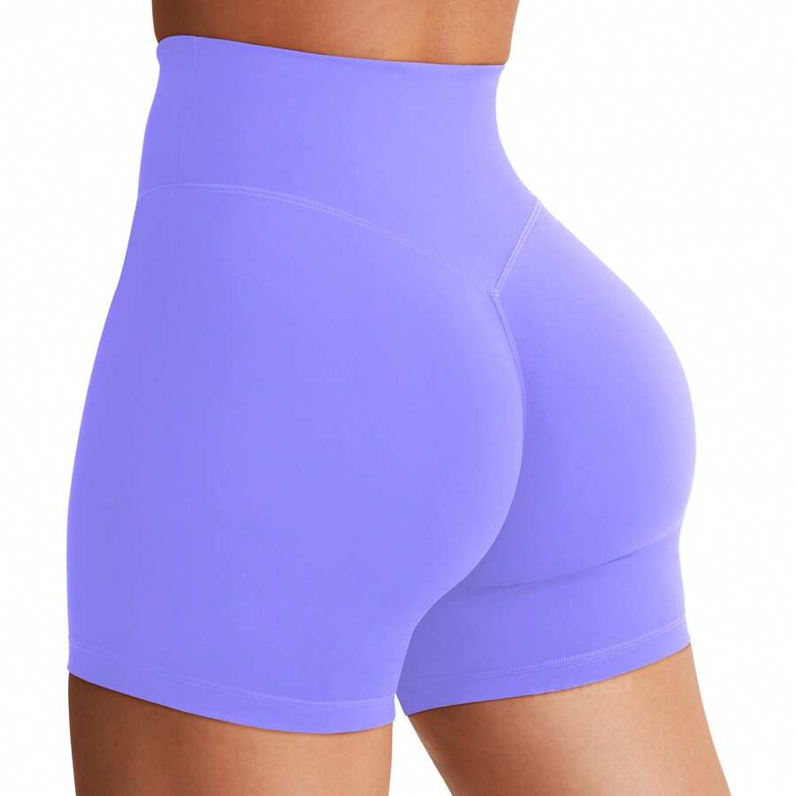 YEOREO Women's Biker Shorts 4.5" Workout Gym Shorts Craze High Waist Tummy Control Hidden Scrunch Running Yoga Shorts - 長春花紫 - 查看 1