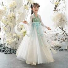 Summer Tang Girls Dresses Cosplay Perform Baby Hanfu Vestidos Party Long Chinese Dress Girl Costume Kids Clothes Children Outfit - 2-綠蜻蜓 - 查看 1