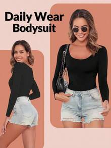 Women's Black Seamless Shapewear Bodysuit, Tummy Control And Butt Lifting, Long Sleeve - White - View 2