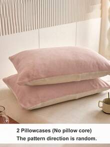 2件装粉色和白色秋冬季加厚水晶绒法兰绒枕套纯色日式简约纯色，超级柔软透气，简约时尚休闲，适合日常生活、四季学生宿舍、枕套（不含枕芯）、床上用品、酒店、家居用品，双人床、大号床、特大号床。 - 彩色 - 查看 2