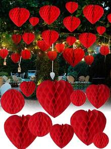 8pcs/4pcs Valentine's Day Heart Shaped Paper Honeycomb Balls, Red & Pink Heart Decor, Pink Paper Heart Honeycomb, Heart Ornaments, Romantic Wedding Decor, Valentine's Day, Anniversary Party Decor, Birthday Party Decor - Multicolor - View 5
