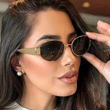 Everyday Elegant And Chic Oval Metal Fashion Women's Glasses - French Retro Style With Gold Accents, Fashionable Small Frame, Decorative AC Lenses, Perfect For Streetwear And Fashion Outfits - 金色框架黑灰色片. - 查看 8