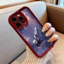 Cubierta de teléfono con diseño de nave espacial en cielo estrellado color negro para iPhone 14 Pro Max estilo futurista ideal para amantes de la ciencia ficción y viajes espaciales - Burdeos - Ver 6