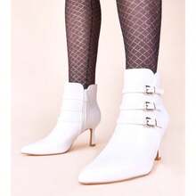 Pointed Toe Kitten Heel Ankle Boots For Daily Wear - White - View 1