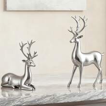 Decoración creativa de ciervo de origami minimalista dorado para Navidad, decoración de interiores, decoración de mesa de sala de estar, regalo, set de dos piezas de renos navideños, estatuas de renos dorados sentados y de pie, esculturas de renos, decoración de mesa - Multicolor - Ver 3
