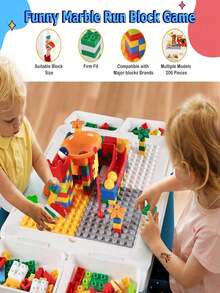 Mesa de bloques de construcción multifuncional para niños todo en, mesa de actividades y juego de sillas con 206 bloques, almacenamiento, mesa de agua/mesa de arena/mesa de juegos/mesa de comedor para niños pequeños (azul) - Azul y blanco - Ver 3