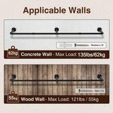 Barra para Colgar Ropa 184 cm - Montada en Pared, con 4 Ganchos para Hogar y Tienda - Unitalla - Ver 4