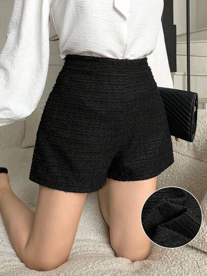 abyoxi 女士黑色针织粗花呢短裤，优雅百搭，适合通勤、返校、新年、情人节、派对、约会，以及春、夏、秋、冬四季穿着。