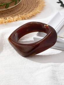 1 pieza Conjunto de pulsera asimétrica de acrílico con textura de mármol de talla grande, pulsera apilable de joyería única - Marrón - Ver 5