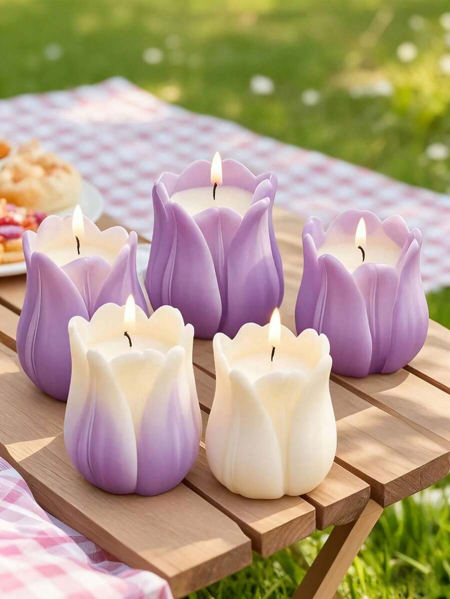 Khuôn nến hoa tulip 3D - Khuôn silicon làm nến thủ công - Thiết kế hoa - Hoàn hảo làm quà tặng ngày lễ tình nhân - trắng - Xem 1