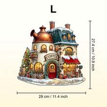 1件圣诞咖啡馆木制拼图，不对称动物造型木制拼图玩具，独特派对游戏礼物，装饰艺术拼图，桌面魔法拼图，创意儿童益智拼图，节日礼物，成人木制拼图，圣诞节，新年，生日礼物（2D拼图） - 彩色 - 查看 15